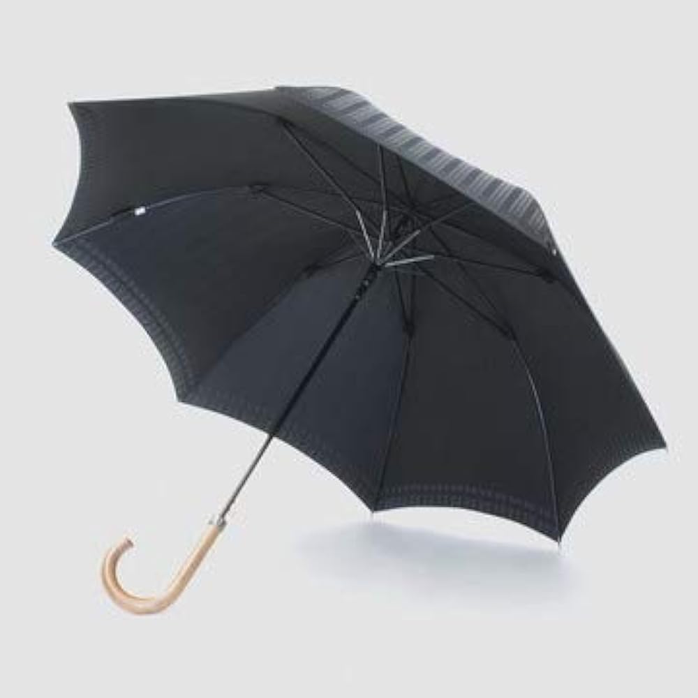 Makita Shoten Umbrella Men's Long Umbrella Tie Front Stripe x Back Plain Black Luxury Koshu Ori Rib 65cm Jump Made in Japan