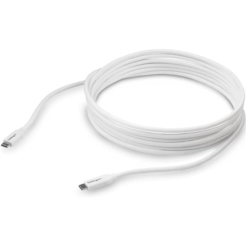 StarTech.com USB 2.0 Type-C Cable White 4m USB PD (Max 5A) USB-C/Male to USB-C/Male USB-IF Certified USB2C5C4MW