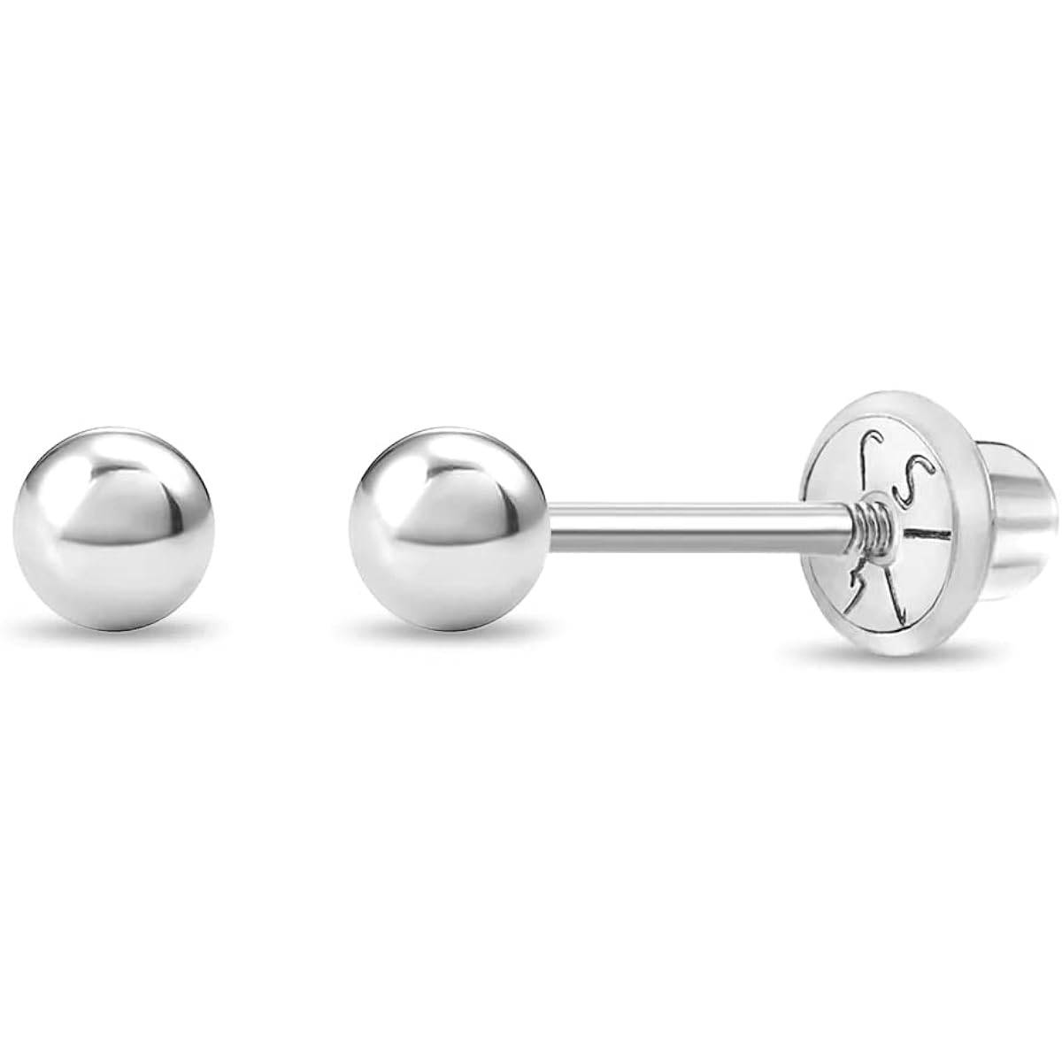In Season Jewelry K14 White Gold Polish Plain Little Ball Screw Back Baby Earrings Toddler Girls
