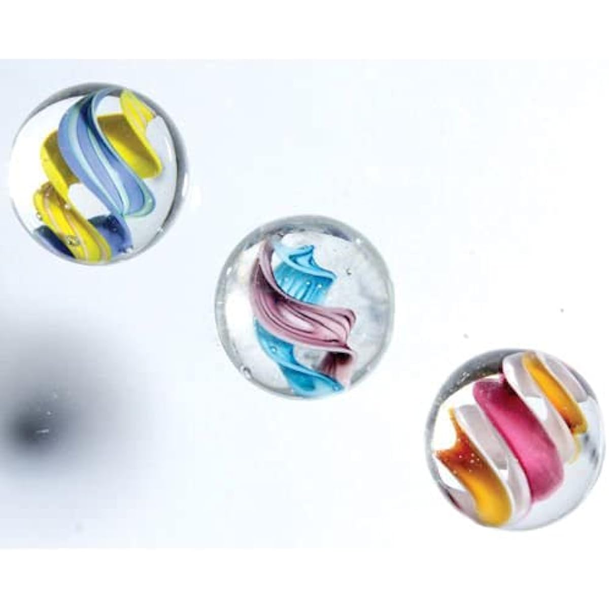 Big Game Toys Set of 3 HELTER SKELTER 16mm Handmade Art Glass Marbles Clear/Blue/Yellow/Pink/Orange Swirl Cat's Eye Home Decoration/Vase Filler/Aquarium