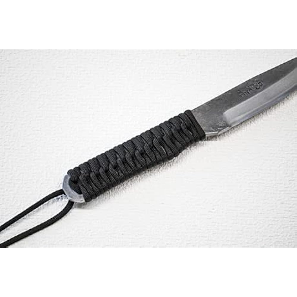 Akinosaku Tosa Forged Full Tang Outdoor Knife "Dokuyu" 115 Black Double Edged Hammered Polished Paracord Wrapped Tosa Original White Steel Leather Case with Blacksmith Logo (Chocolate Color) bepalwa-004(007) Toyokuni Made in Japan Outdoor Camping Battoni