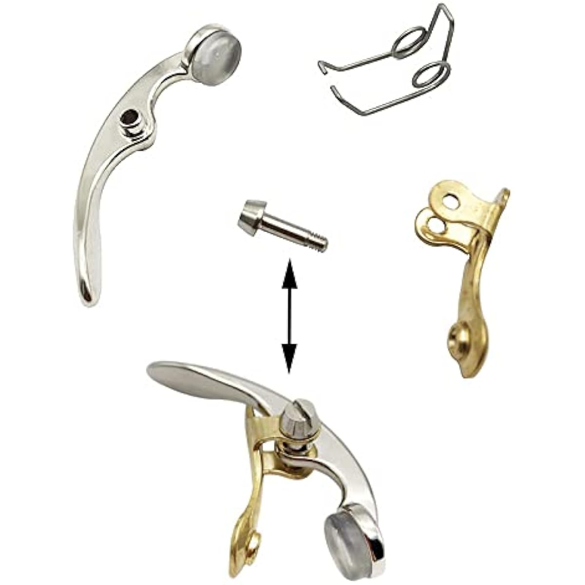 TUOREN Trumpet Valve Repair Kit with Finger Button, Connecting Rod, Valve Cap, Piston Guide, Spring Felt Washer, Water Key Spit Valve Assembly, Set of 39, Gold