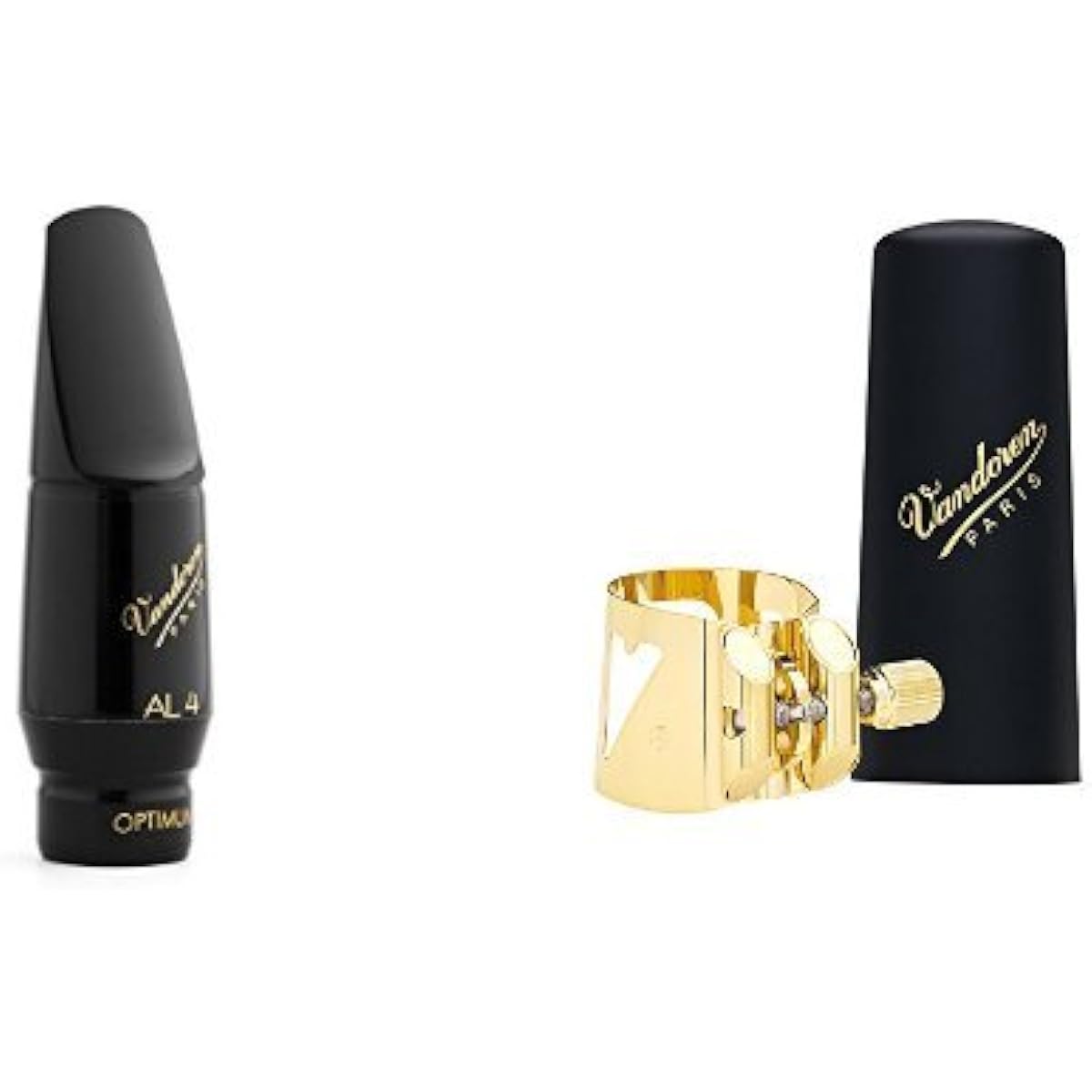 Vandoren Alto Saxophone Mouthpiece "Optimum AL4" & Ligature "Leather" Plastic Cap Set