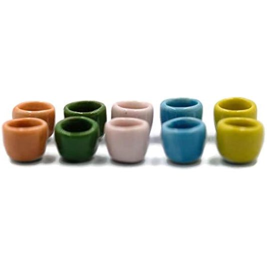 1shopforyou 10 Mix Colorful Ceramic Cookware Dollhouse Miniature Toy Dishes Food Kitchen Handmade Size S