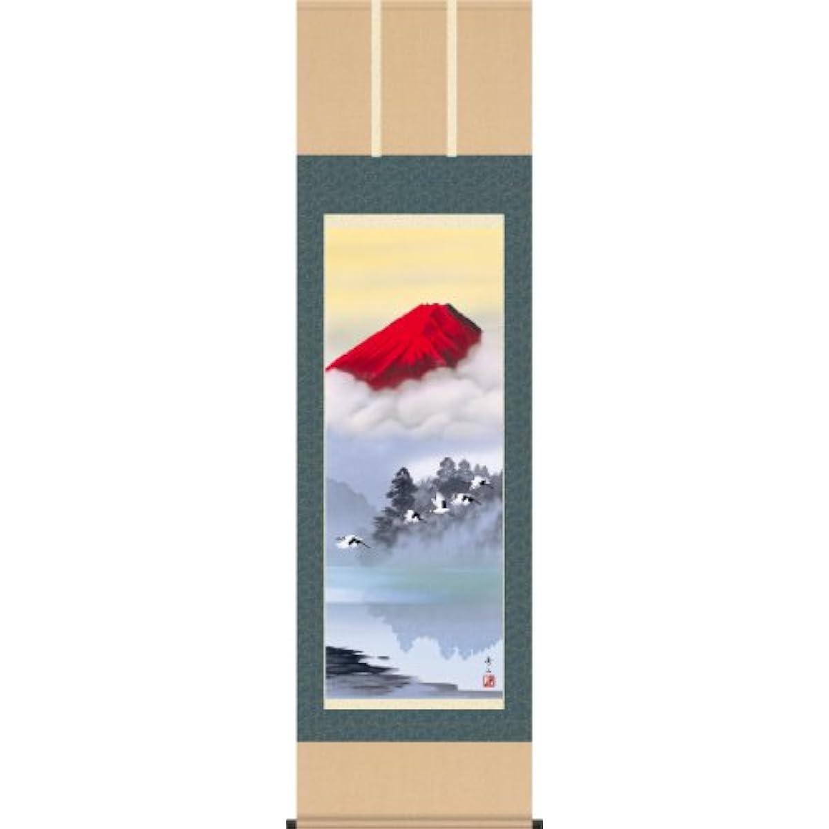 Celebration hanging scroll by Shuzan Suzumura (member of the Sanbikai) "Red Fuji Flying"