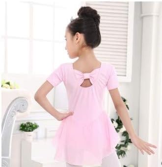 [STARREED ®] Ballet Leotard for Children 110cm Pink Chiffon Skirt Short Sleeve Ballet Supplies Dance Costume Kids Junior Dancewear 4 Years Old 5 Years Old