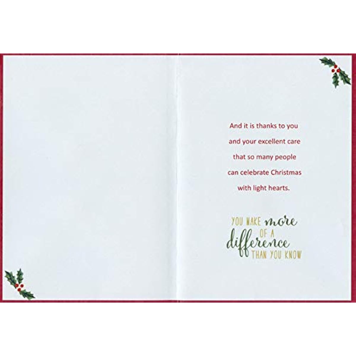 Designer Greetings Dark Red Frame with Gold Foil and Green Holly: Time to Be Free of Worries Doctor Christmas Card
