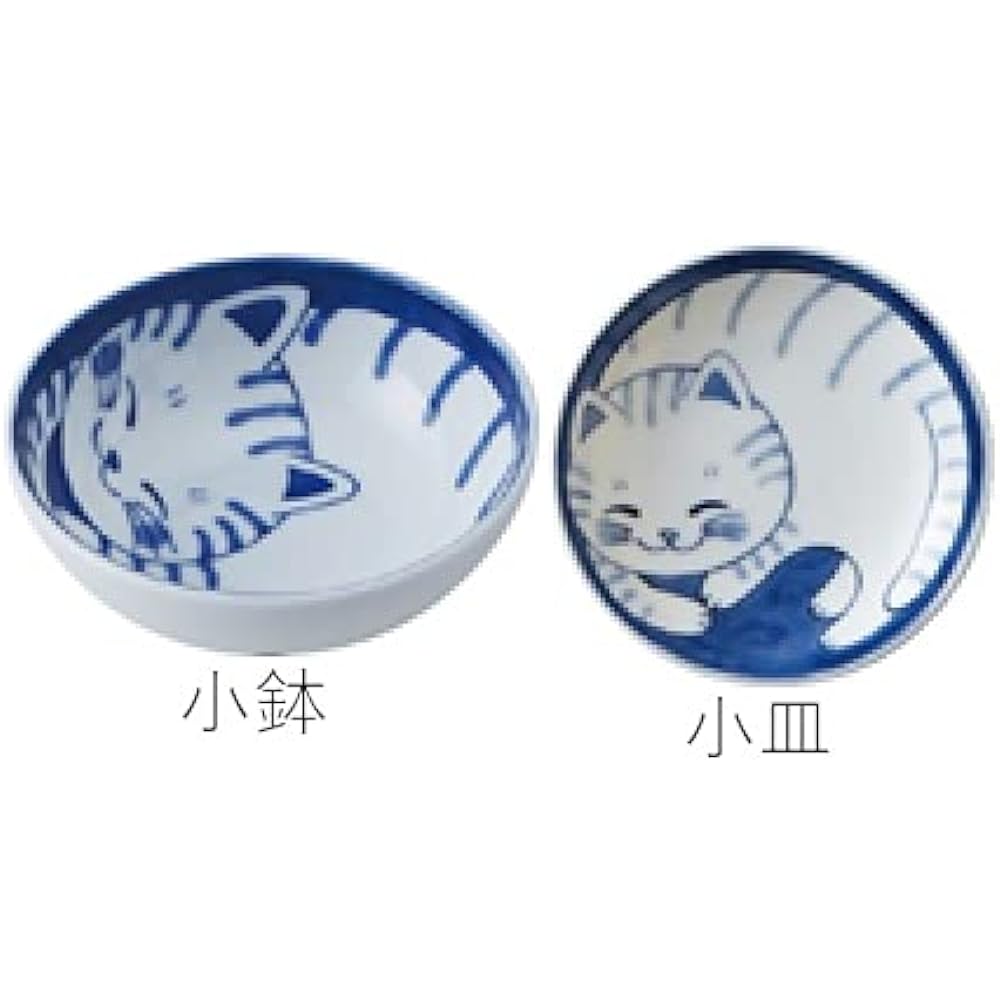 Cat's pottery Nekogura (Tora) 7-piece tableware set, lightweight tableware (lightweight), made in Japan, Mino ware