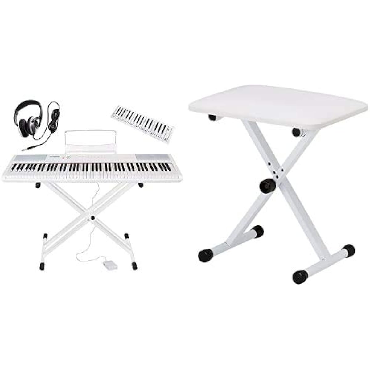 Artesia Digital Piano Value Set 88 Keys PERFORMER/WH White (Includes Sustain Pedal/Stand/Headphones/Keyboard Design Cloth) + X-Shaped Piano Stool
