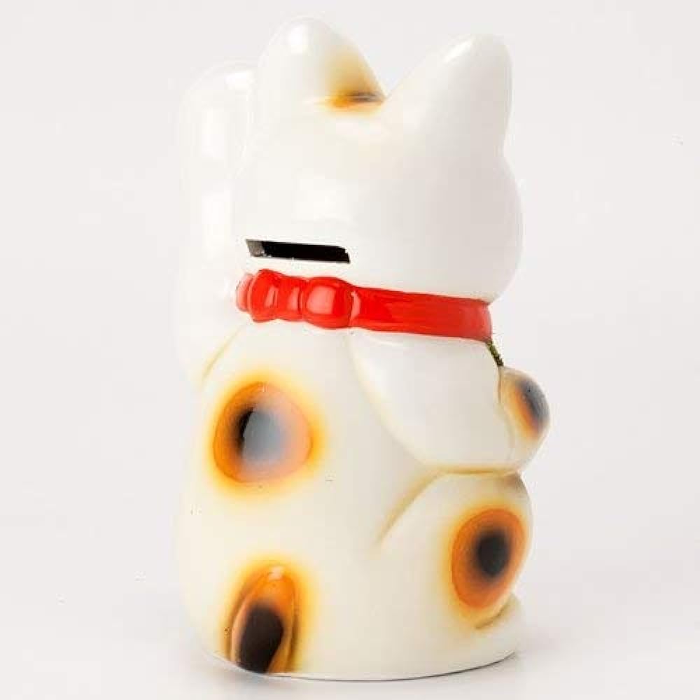White small cat No. 6, left hand inviting people, beckoning cat, Tokoname ware