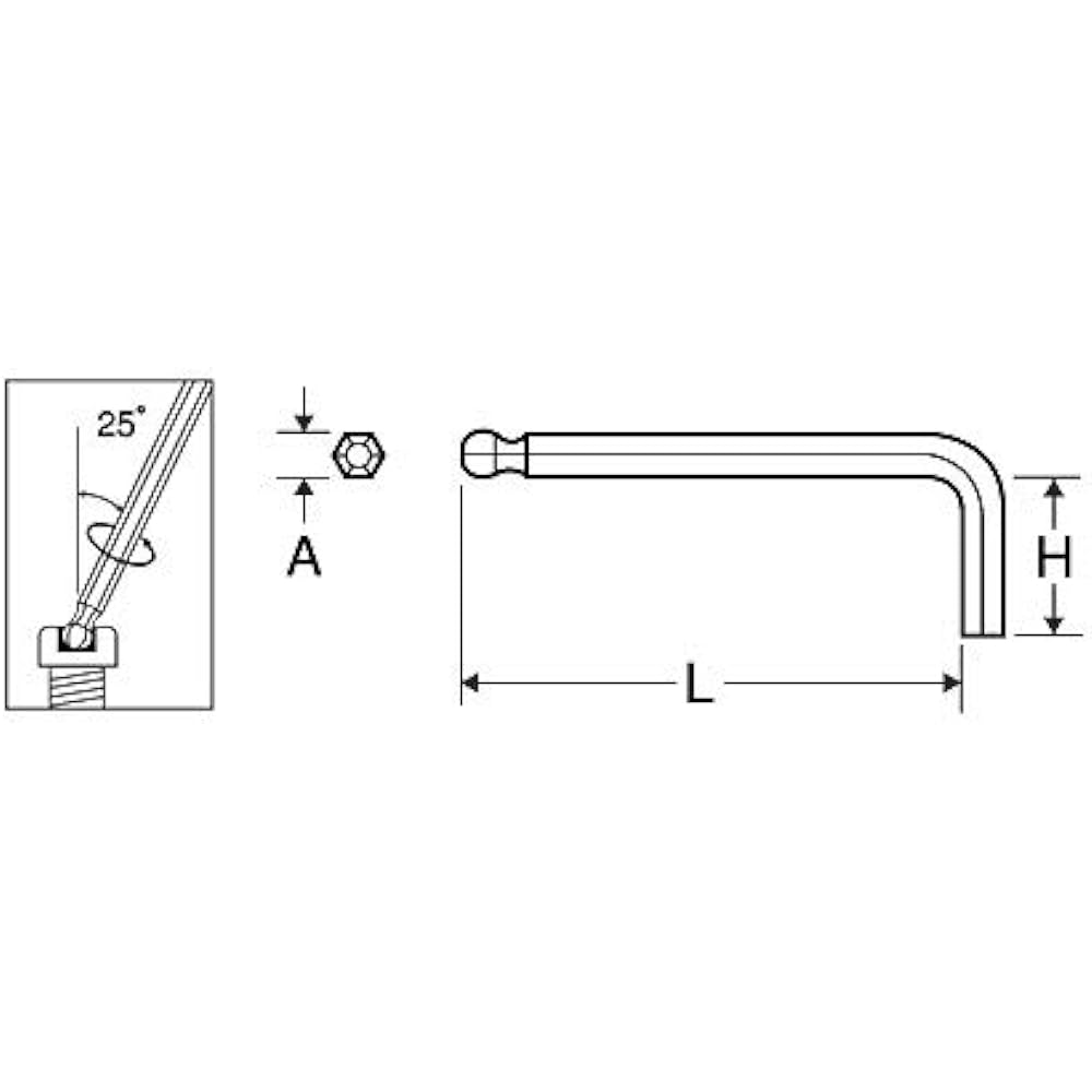 TOP Ball point hexagonal wrench standard type Can be tilted up to 25° Width across flats 3.0mm Total length 74mm *12 pieces HBS-30