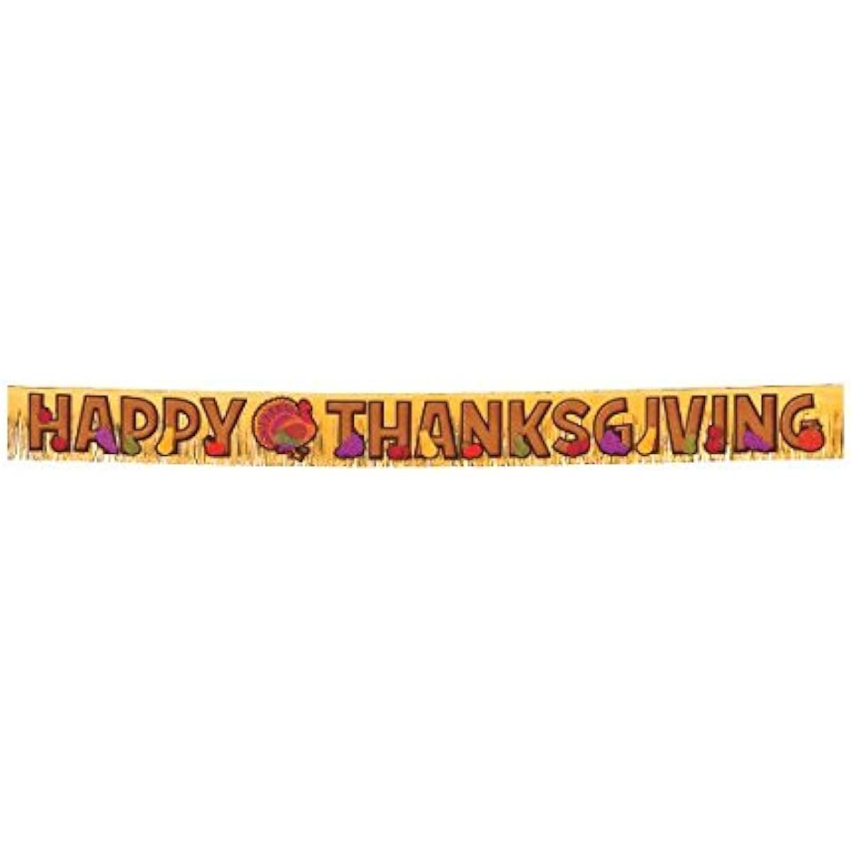 Amscan Colours of Autumn "Happy Thanksgiving" Foil Fringe Banner Party Decoration, Multicolor, 2.3m x 22cm