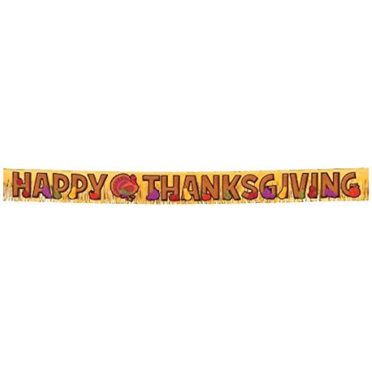 Amscan Colours of Autumn "Happy Thanksgiving" Foil Fringe Banner Party Decoration, Multicolor, 2.3m x 22cm