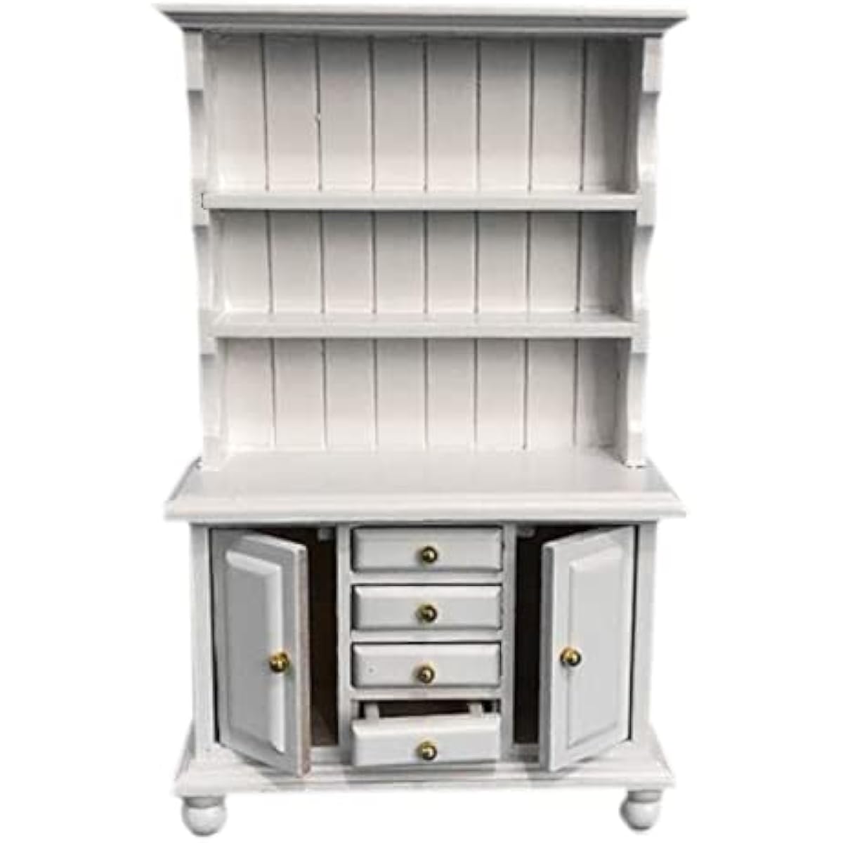 1:12 Scale Miniature Cupboard Bookcase Classic Wooden Mini Storage Hutch Kitchen Dollhouse Bookcase Wooden Cabinet 1:12 Furniture Display Showcase Decor Sideboard Accessories (White)