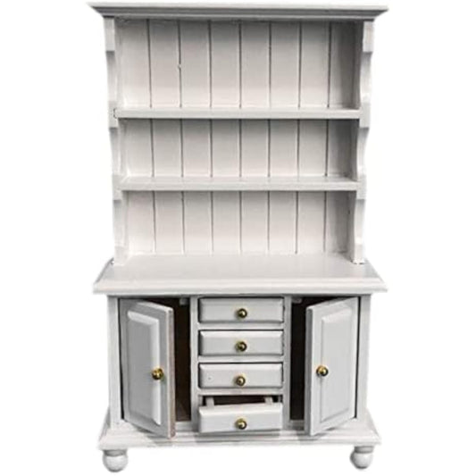 1:12 Scale Miniature Cupboard Bookcase Classic Wooden Mini Storage Hutch Kitchen Dollhouse Bookcase Wooden Cabinet 1:12 Furniture Display Showcase Decor Sideboard Accessories (White)