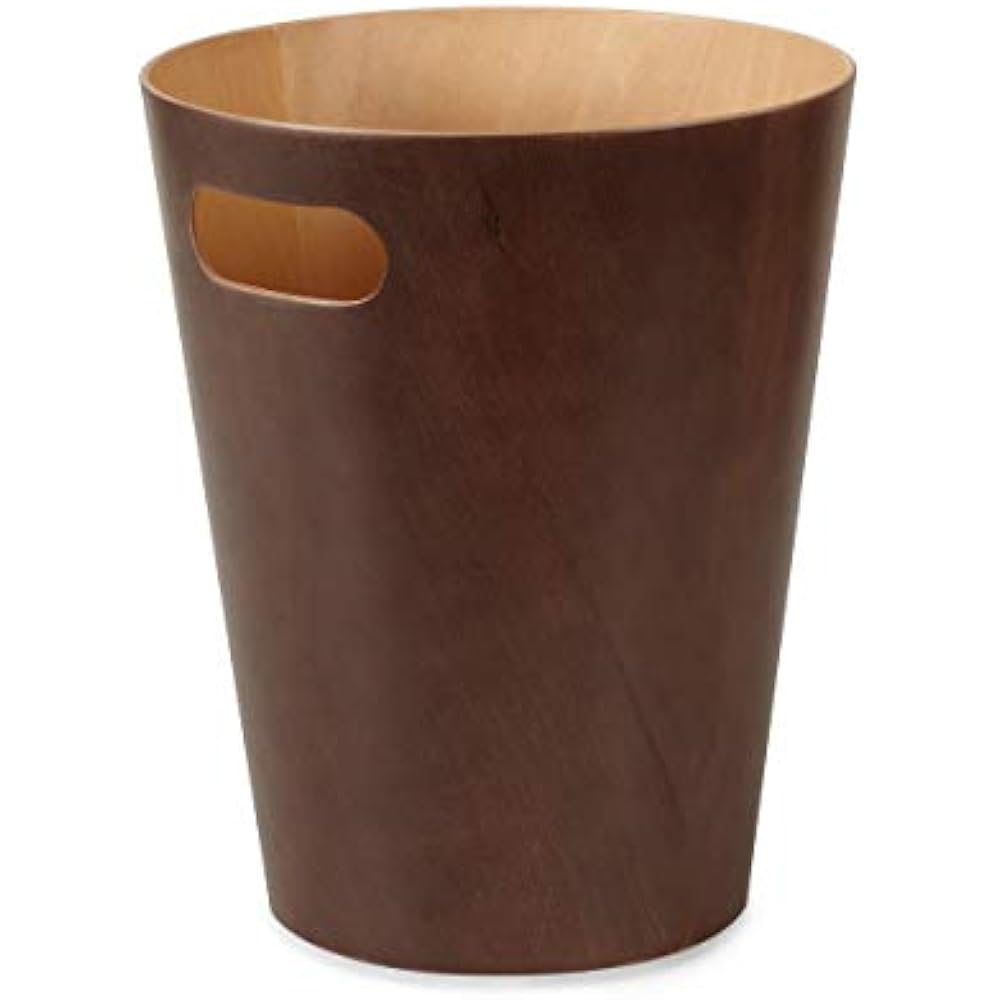 umbra Wooden Trash Can Round Shape Lidless Pail Trash Can Dust Box Light Espresso Inside Natural 7.5L WOODROW 9981000229 Pack of 3