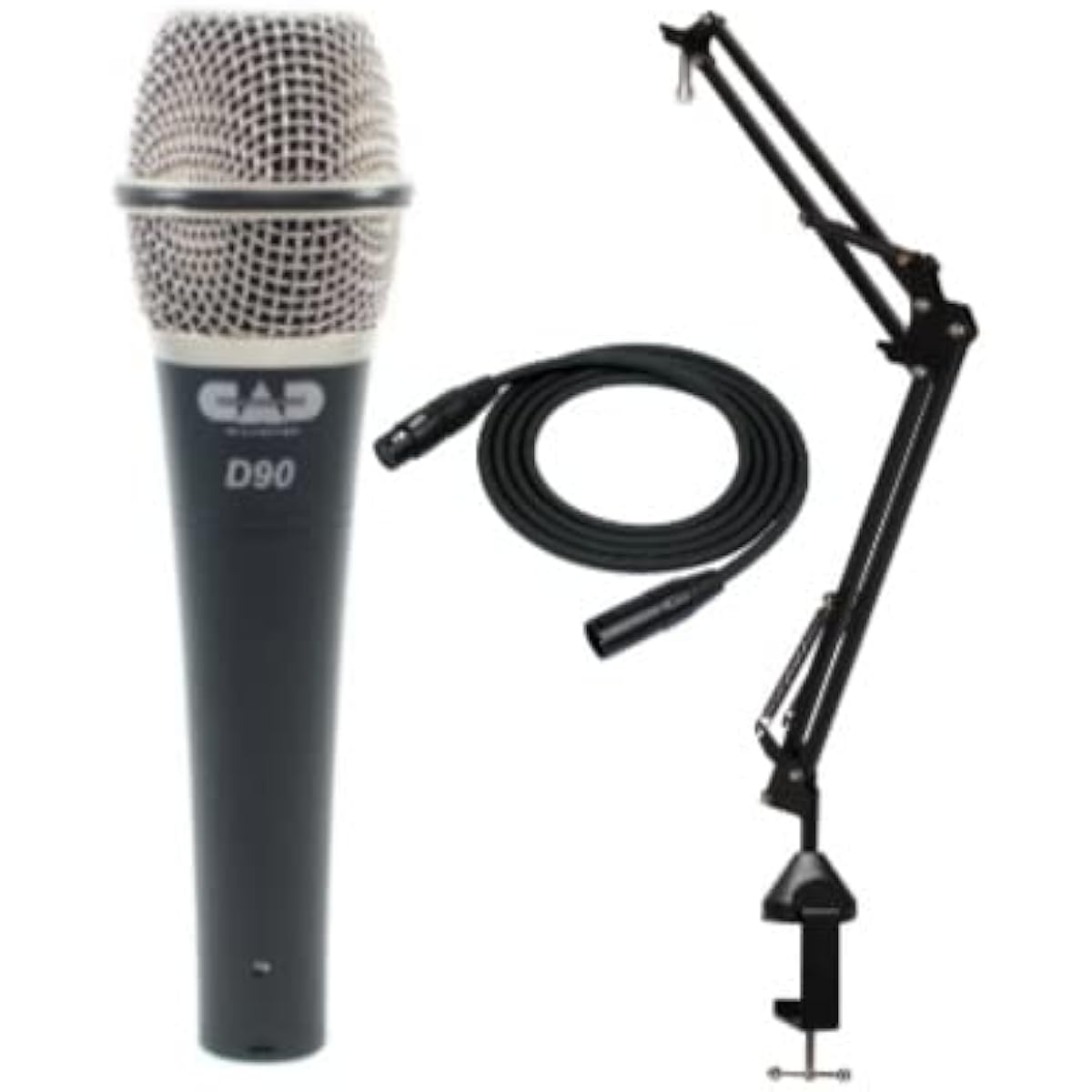 CAD Audio D90 Premium Supercardioid Dynamic Handheld Microphone with Knox Gear Boom Arm Stand and 25ft XLR Male to XLR Female Cable Bundle (3 Pieces)