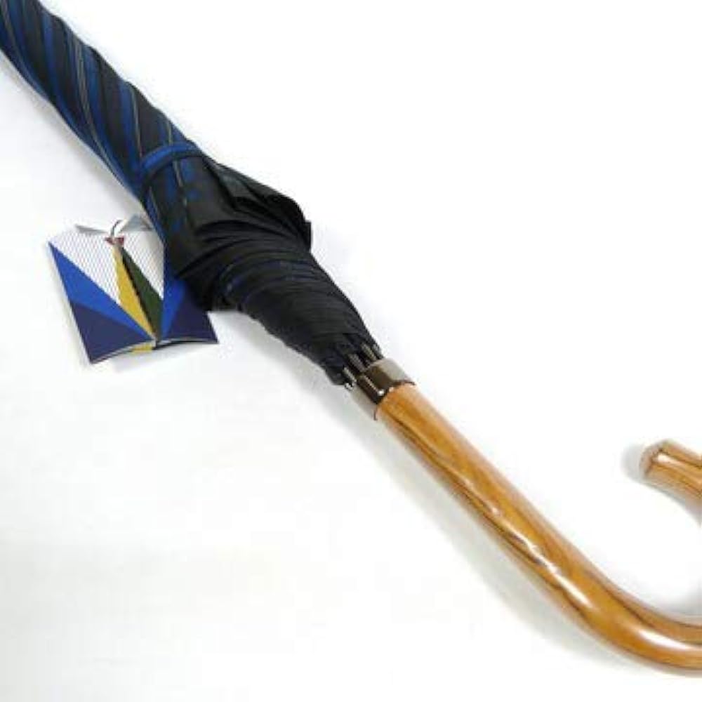 Luxury Koshu-ori Men's Long Umbrella "Tie" Striped ✕ Plain BLUE Makita Shoten, a long-established Koshu-ori umbrella manufacturer with a history of over 140 years since the Edo period, Men's Luxury Umbrella
