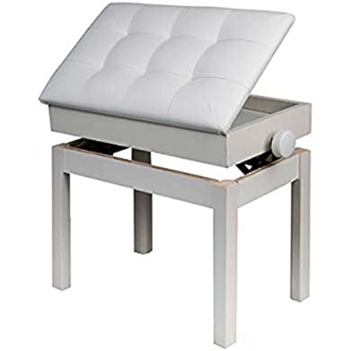 Piano Chair Piano Bench Leather with Sheet Music Storage Bench Height Adjustable Stepless Screw Lift with PU Leather Padded Seat Solid Hardwood Construction Width 56cm Depth 35cm Electronic Piano Chair (White)