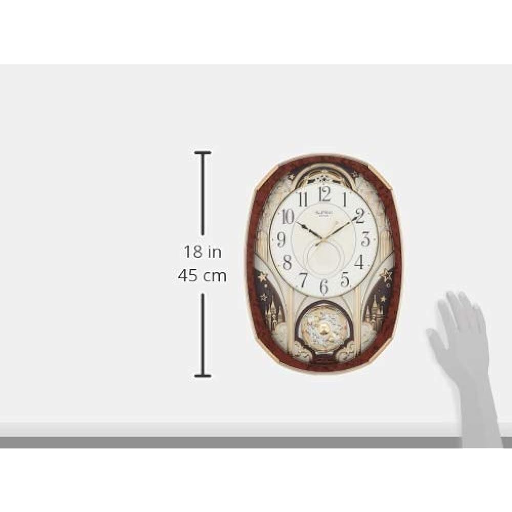 RHYTHM Wall Clock Radio Analog Karakuri Small World Noel M 30 Songs Melody Brown Small World 4MN513RH23
