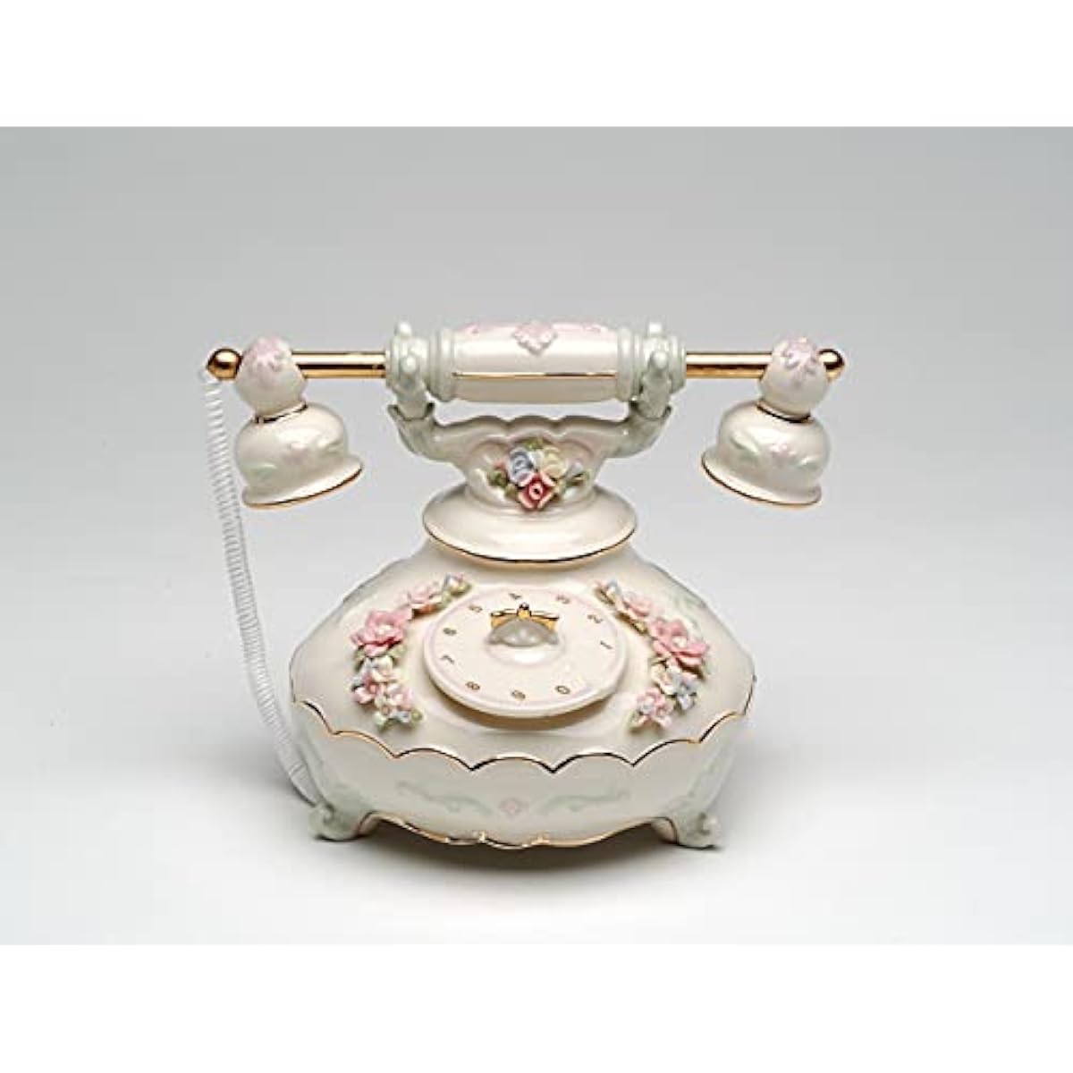 Cosmos Gifts Fine Porcelain Antique Victorian Nostalgia Telephone Music Box Musical Box Figurine 6-1/4" Long