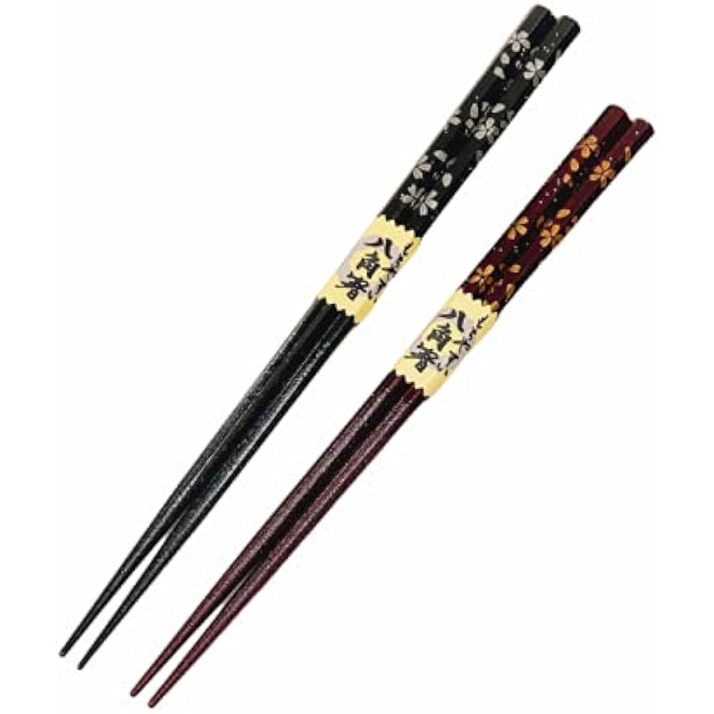 Couple chopsticks, Octagonal Sakura, Black, Red, Designed with paulownia box and wrapping, Gift for parents, Mother's Day, Father's Day, Dad, Mom [116]