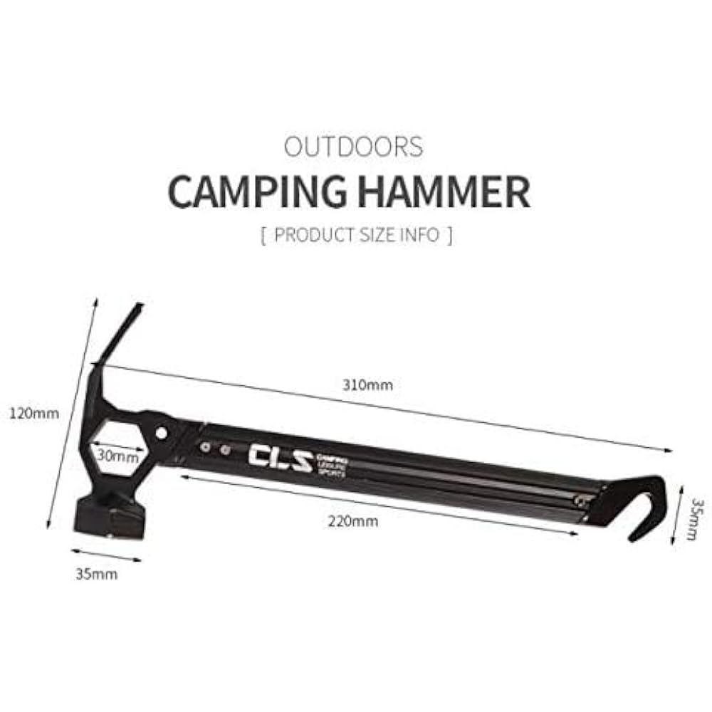 SWAG GEAR CLS Peg Hammer, Lightweight, Stainless Steel, Tent Hammer, For Outdoor Use, Peg Hammer, Tent Hammer, Camping Hammer, Multifunctional Peg Hitting, Peg Removal, Outdoor, Mountain Climbing, Touring Camping, Campsite Camping (Black)