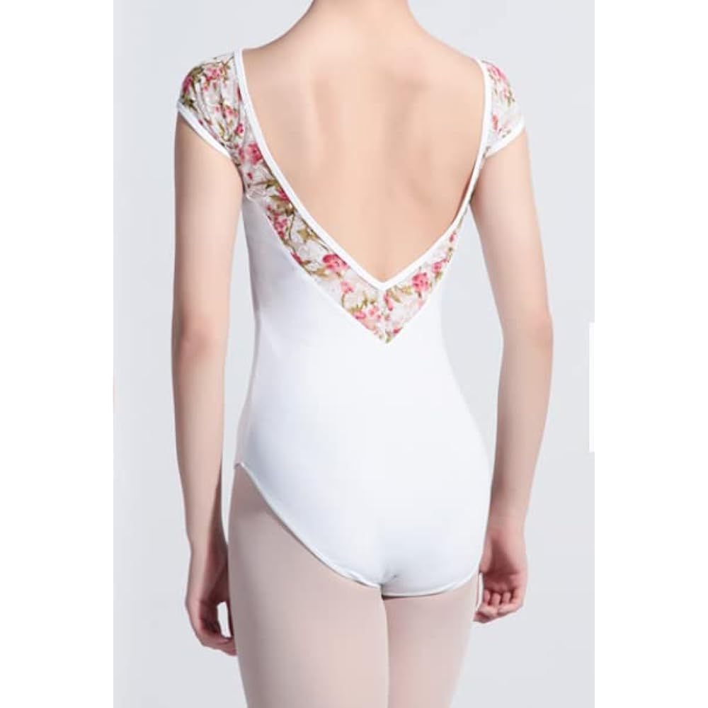 ProDance White Black Light Blue Floral Half Cup Women's Ballet Leotard PLHA015B