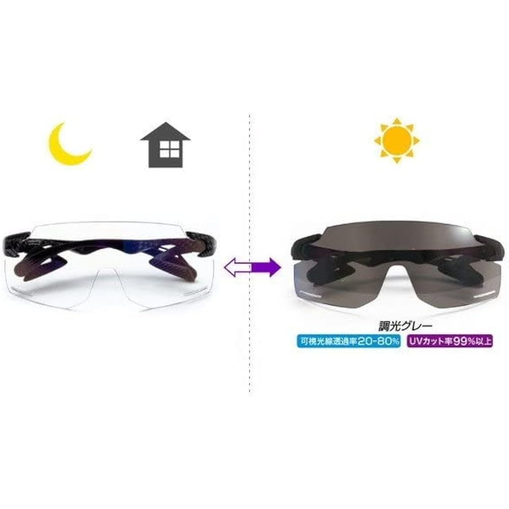 Airfly [Domestic regular product] Sports sunglasses without nose pad AF-301 BK series Frame color Carbon style Lens color Gray Photochromic lens Visible light transmittance 20% to 80% change UV cut rate 99% or more Product number AF-301 C-33BK