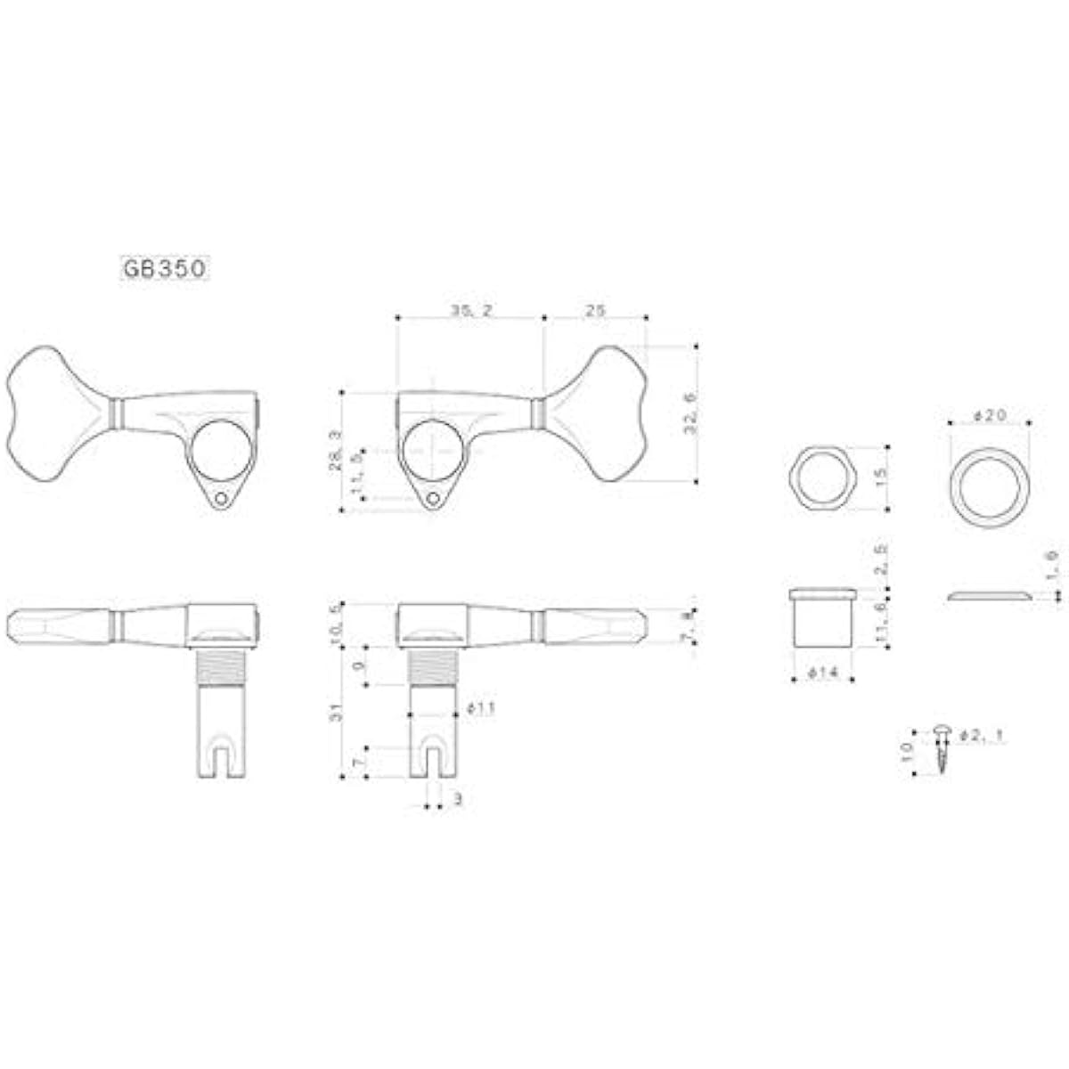 GOTOH 6-string bass tuning pegs GB350-6/L3+R3 Cosmo Black
