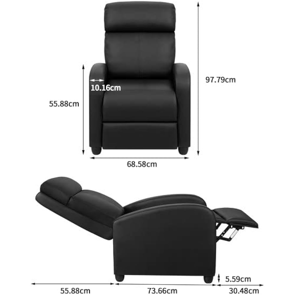 Alebert Recliner Sofa, High Back Chair, Sofa Bed, Chair, Headrest, Lumbar Support, No Back Pain, No Fatigue, 1 Seater, Integrated Stylish, PU Leather (Black)