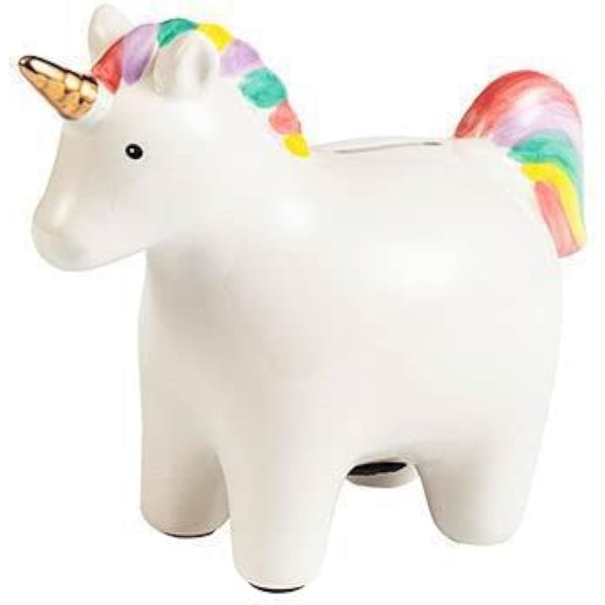 Creative Gifts International Fluffy Unicorn Money Box, White and Rainbow, Ceramic, 5" x 7" in Gift Box