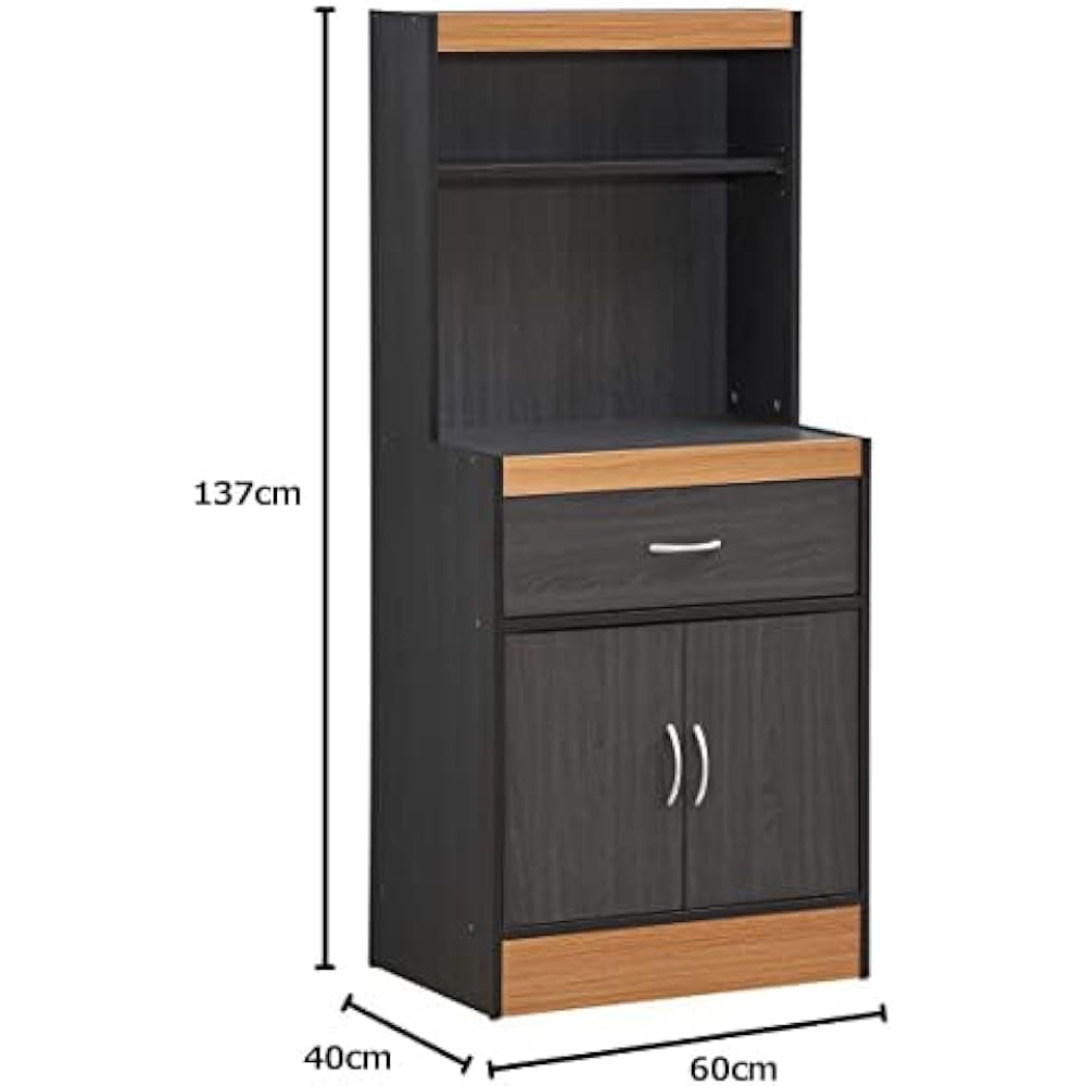 Hodedah Kitchen Cabinet Black Beech Tall Type 137cm Open Shelf 1 Drawer Storage with Lower Door [Regular Japanese Import Product]