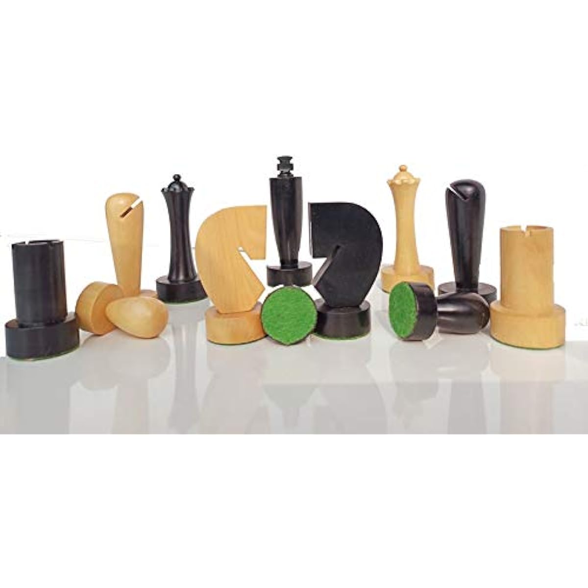 Unique Minimalist Berliner 19th Century Series Chess Pieces Set Only - Ebony & Natural Boxwood - 2 Extra Queens - King 3.8