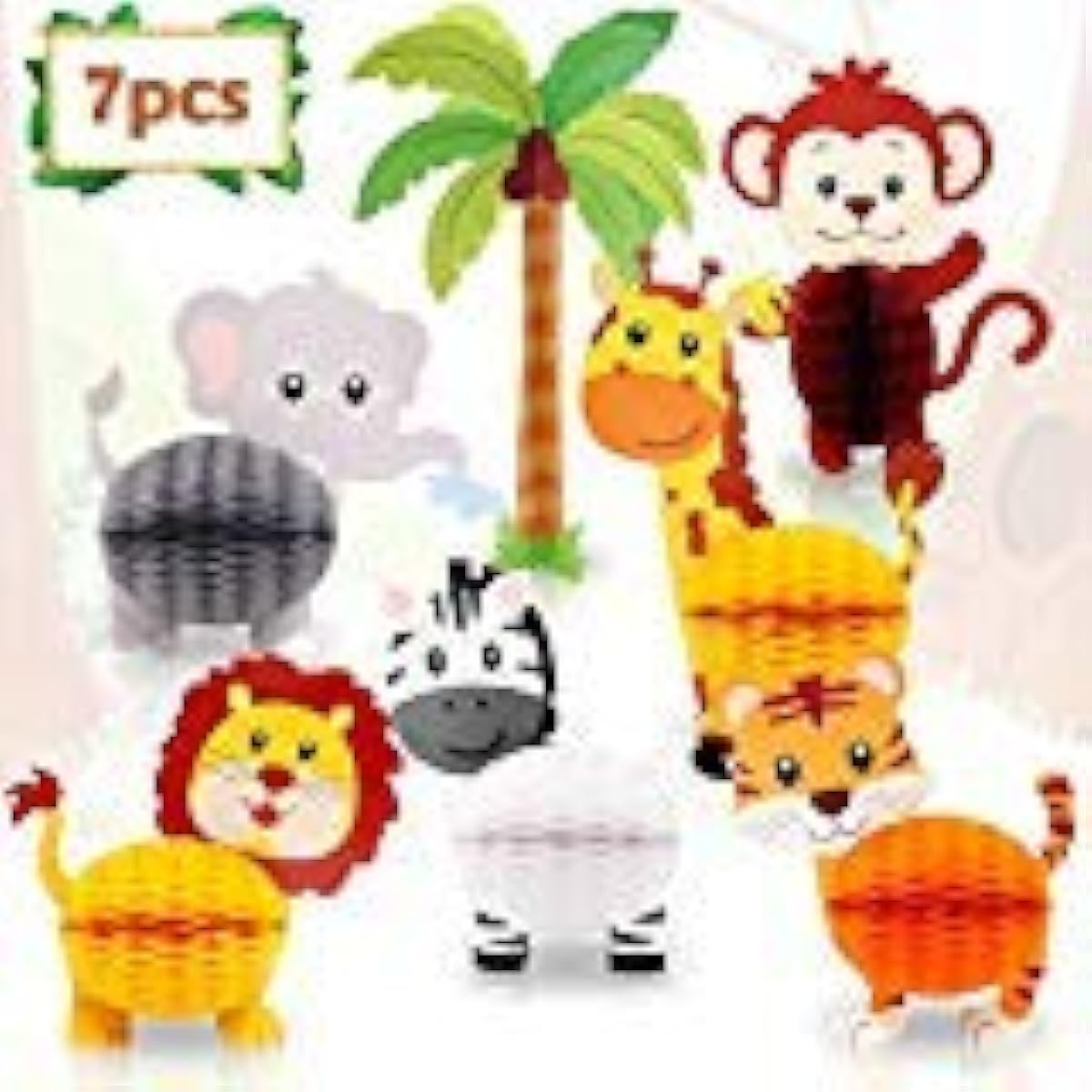 Jungle Safari Animal Honeycomb Centerpieces 3D Table Decorations Jungle Safari Birthday Baby Shower Party Decorations Supplies Set of 7
