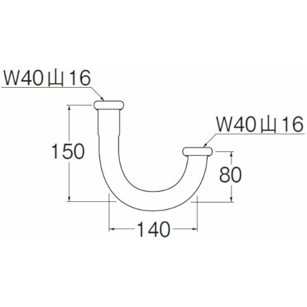 SANEI Drain Parts Wide U Pipe for Metal Trap Pipe Diameter 32mm H70-670-32X140