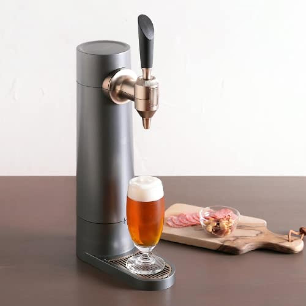 Green House Beer Server, Stand Type, Long-lasting Creamy Foam, Misty Bubbles, Built-in Rechargeable Battery, Includes Subzero Ice Pack, Matte Gunmetallic GH-BEERS-MG
