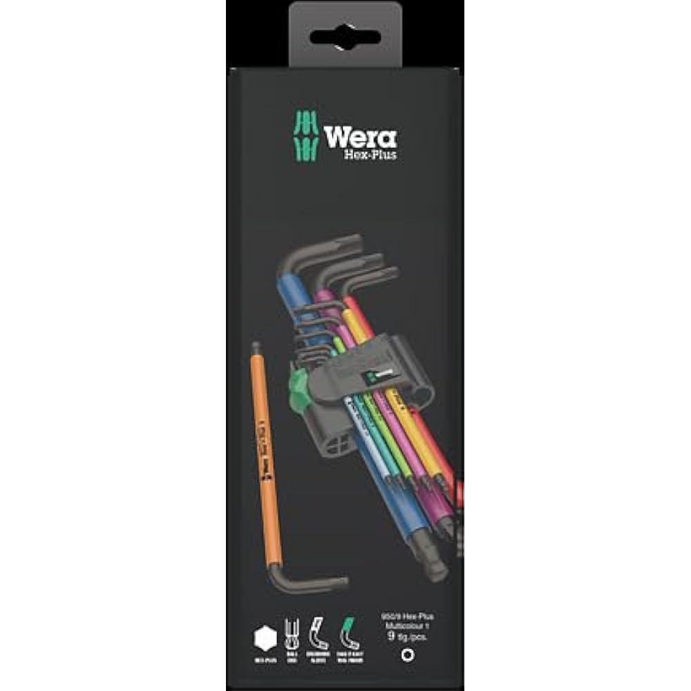 Wera 05073593001 | 950SPKL/9SMN Multicolor Hex Key Set 1.5~10.0mm Black Laser Finish Hex Wrench Set of 9 [Regular Japanese Import]