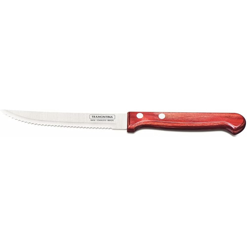 Tramontina Polywood Wooden Handle Knife Cutlery Knife Set of 5 Red with Wooden Case Dishwasher Safe Durable Natural Wood Respect for the Aged Day Housewarming Gift Made in Brazil 21199/783 TRAMONTINA