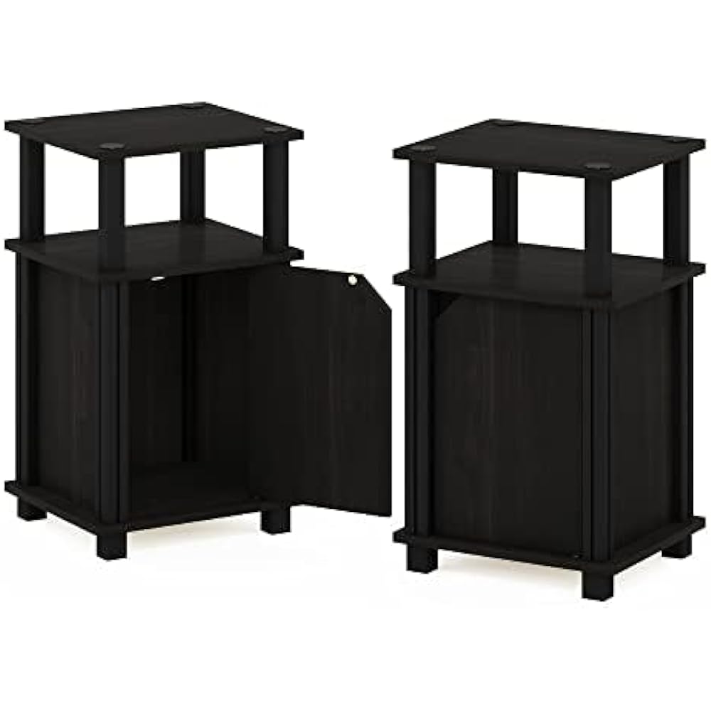 Furinno Brahms 3 Tier End Table/Side Table/Sofa Table/Nightstand with Door Set of 2 Espresso/Black Width 34.0 x Depth 29.2 x Height 57.7cm [Regular Japanese Import]