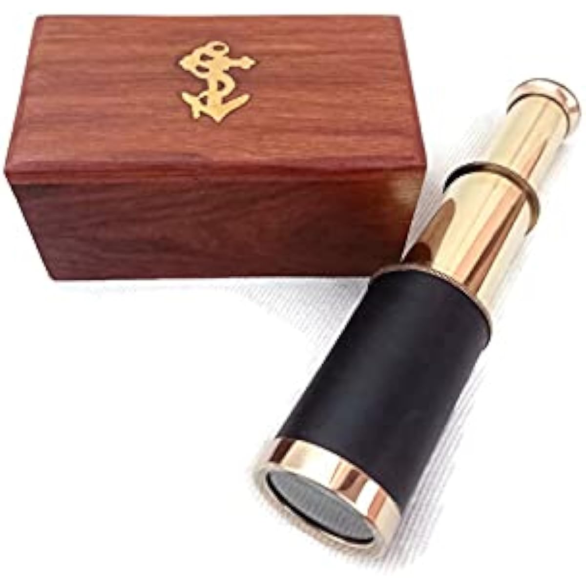 WAVE NAUTICAL™ Vintage Style Pocket Brass Telescope Spyglass Finish (6") with Wooden Box Gift/Brass Telescope with Wooden Box 6" Nautical Pirate Spyglass Handmade Antique Fully Functional