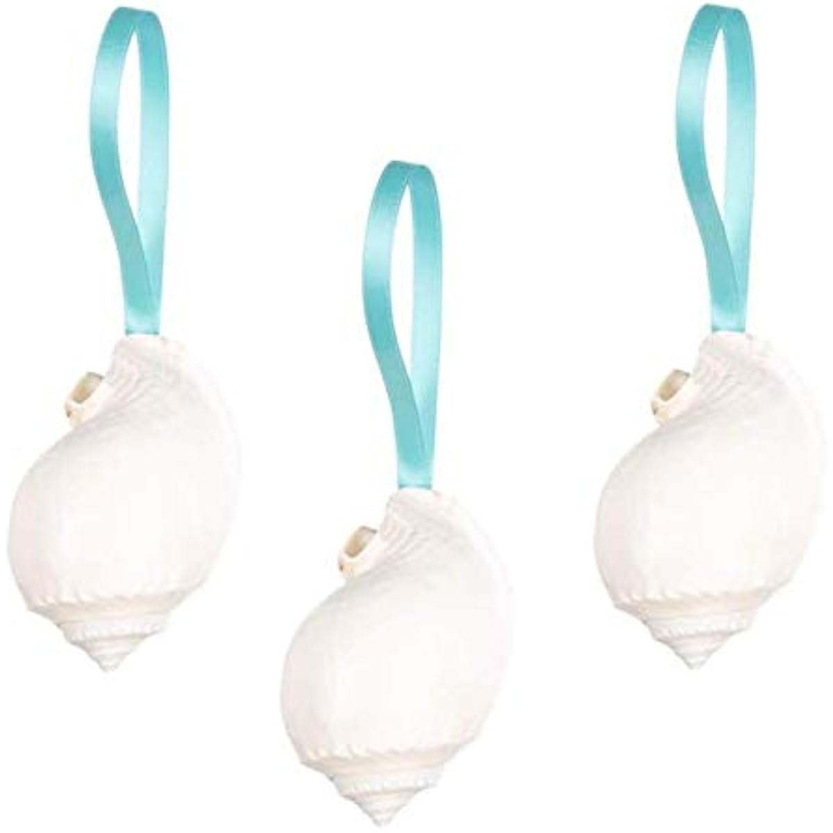 Seashell Ornaments | White Seashell Christmas Ornaments for Trees | Hanging Bonnet Shells with Turquoise Ribbon | 3 Pack | Free Nautical E-Book by Joseph Rains