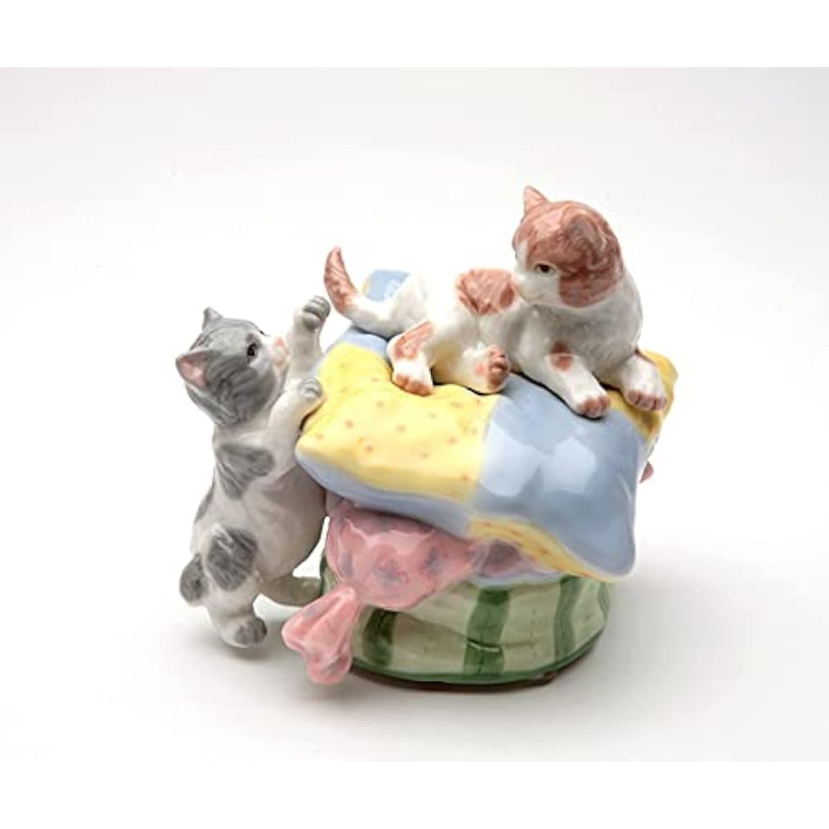 Cosmos Gifts Fine Porcelain Playful Cat Kitten Playing on Pillow Music Box Figurine Musical (Music Song: The Entertainer) 3-5/8"
