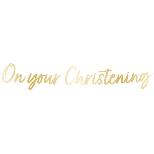Amscan 9915637 Botanical Celebration Christening Banner Decor Gold