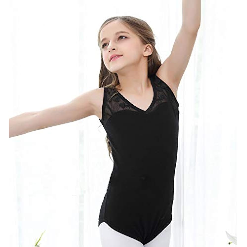 Manana ma11 Silkily Manana Leotard Ballet Children's No Skirt High Leg Lace Floral Pattern Costume Kids Junior Girls