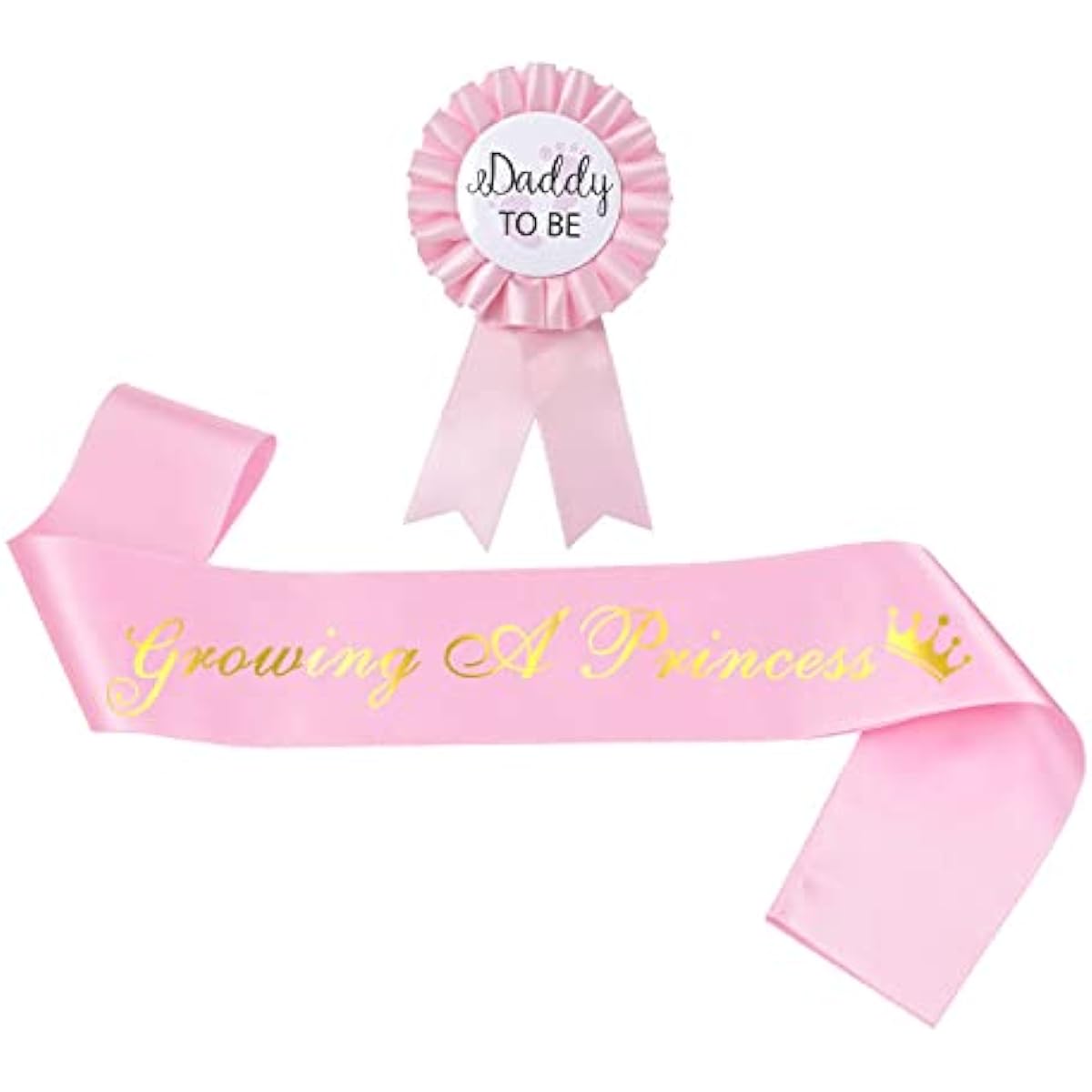 CoolerthingssDG, "Growing A Princess" Baby Shower Pink Sash Daddy To Be Tin Badge Pin Kit Baby Shower Party Gender Reception Gift Welcome Baby (Pink)