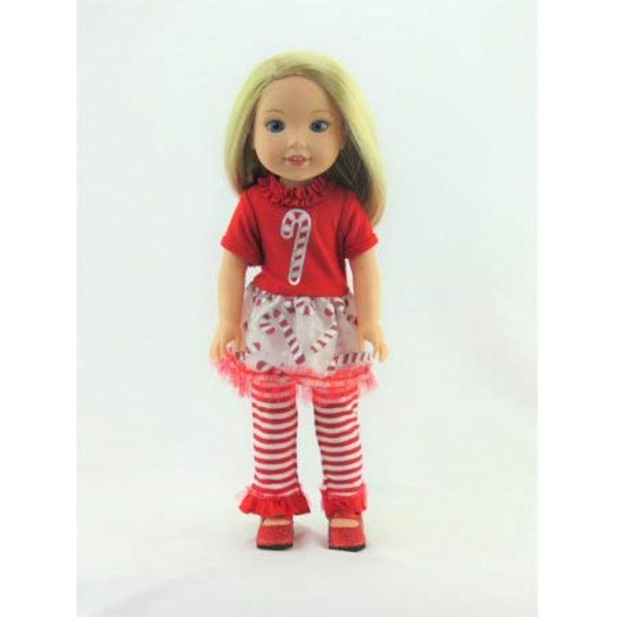 Candy Cane Christmas Outfit - Fits 14 Inch Wellie Wisher Dolls | 14 Inch Doll Clothing