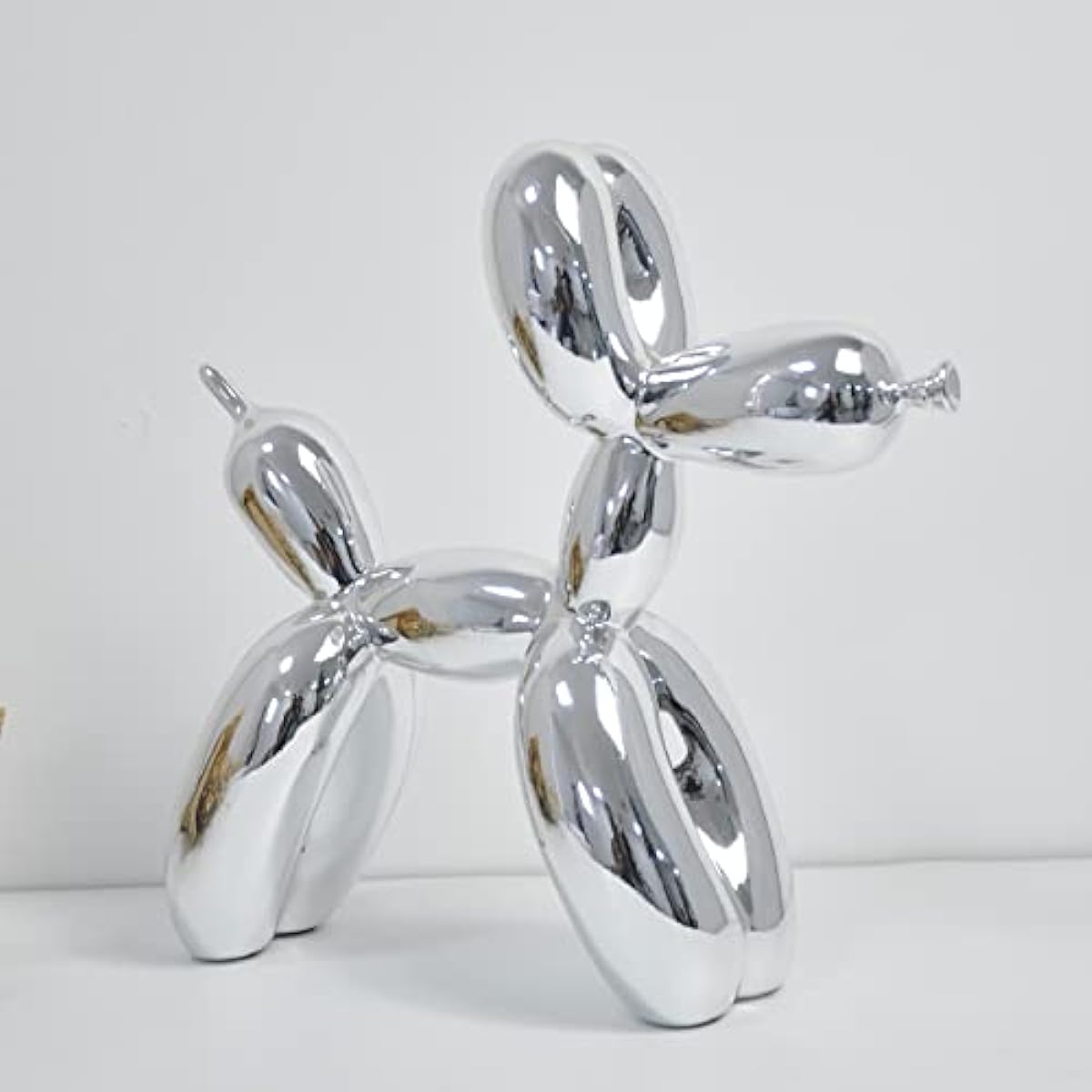Standing Shiny Balloon Dog Metallic Finish Sculpture Animal Collectible Figurine Fashion Art Resin Craft Living Room Ornament Modern Desktop Decoration Home Decor (9.8"H x 3.5"L x 9.8"H, Silver)