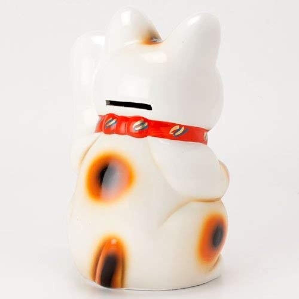 White small cat No. 6, left hand inviting people, beckoning cat, Tokoname ware