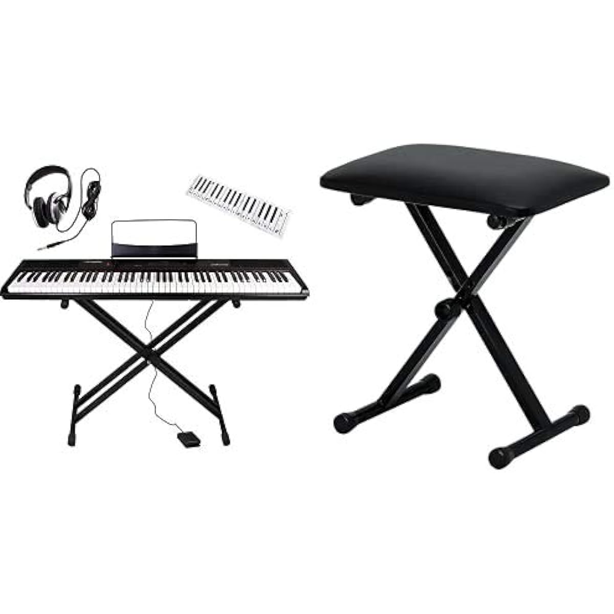 Artesia Digital Piano Value Set 88 Keys PERFORMER/BK Black (Includes Sustain Pedal/Stand/Headphones/Keyboard Design Cloth) + X-Shaped Piano Stool